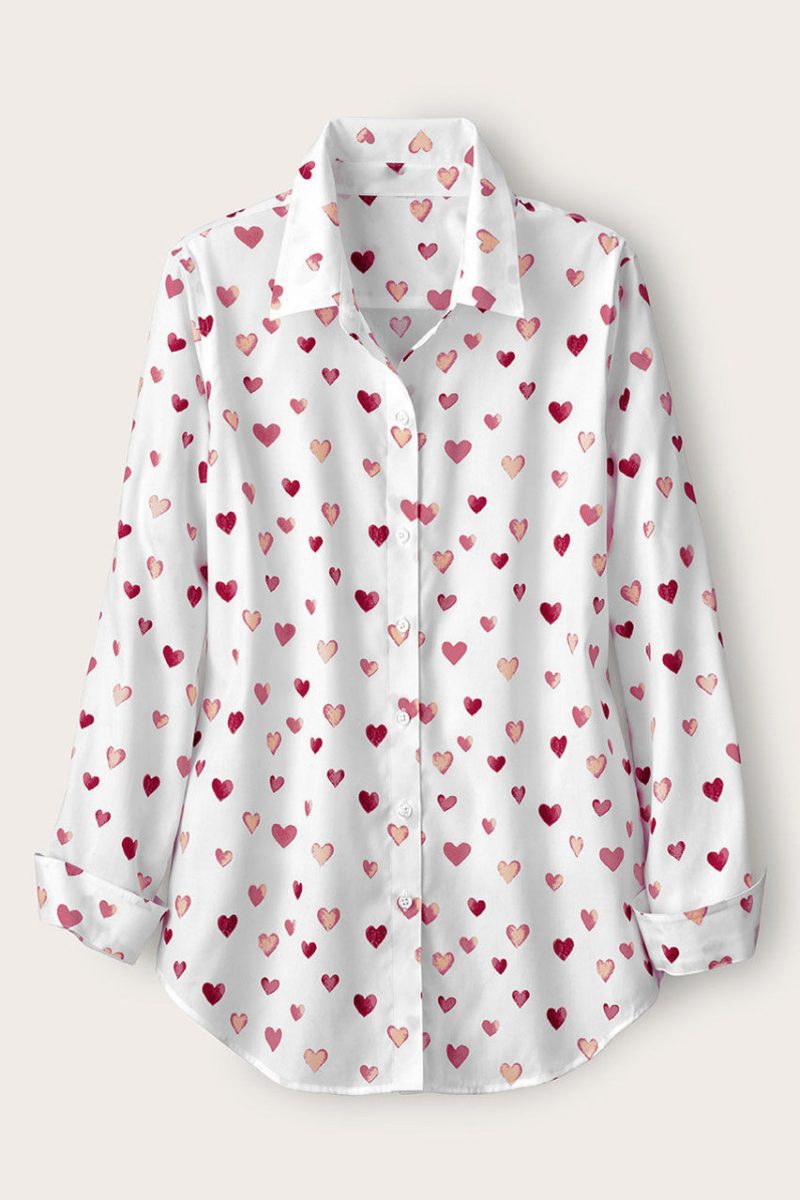 confetti hearts long sleeve no iron shirt white pink 0 08325 71658