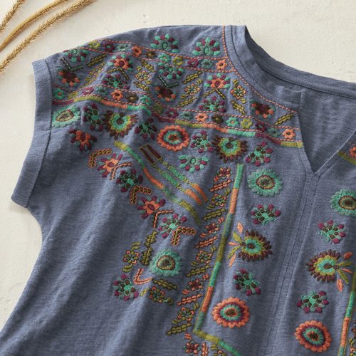 embroidered split neck slub tee ranch blue 1 81748 56558