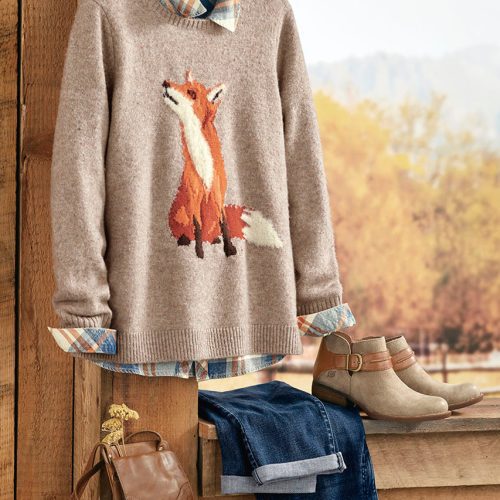 falling for foxes sweater heather oatmeal multi 2 16927