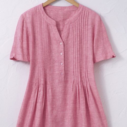 linen tuck and release blouse pink fusion 15 83207