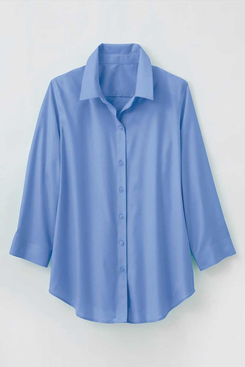 no iron 3 4 sleeve shirt french blue 0 91070