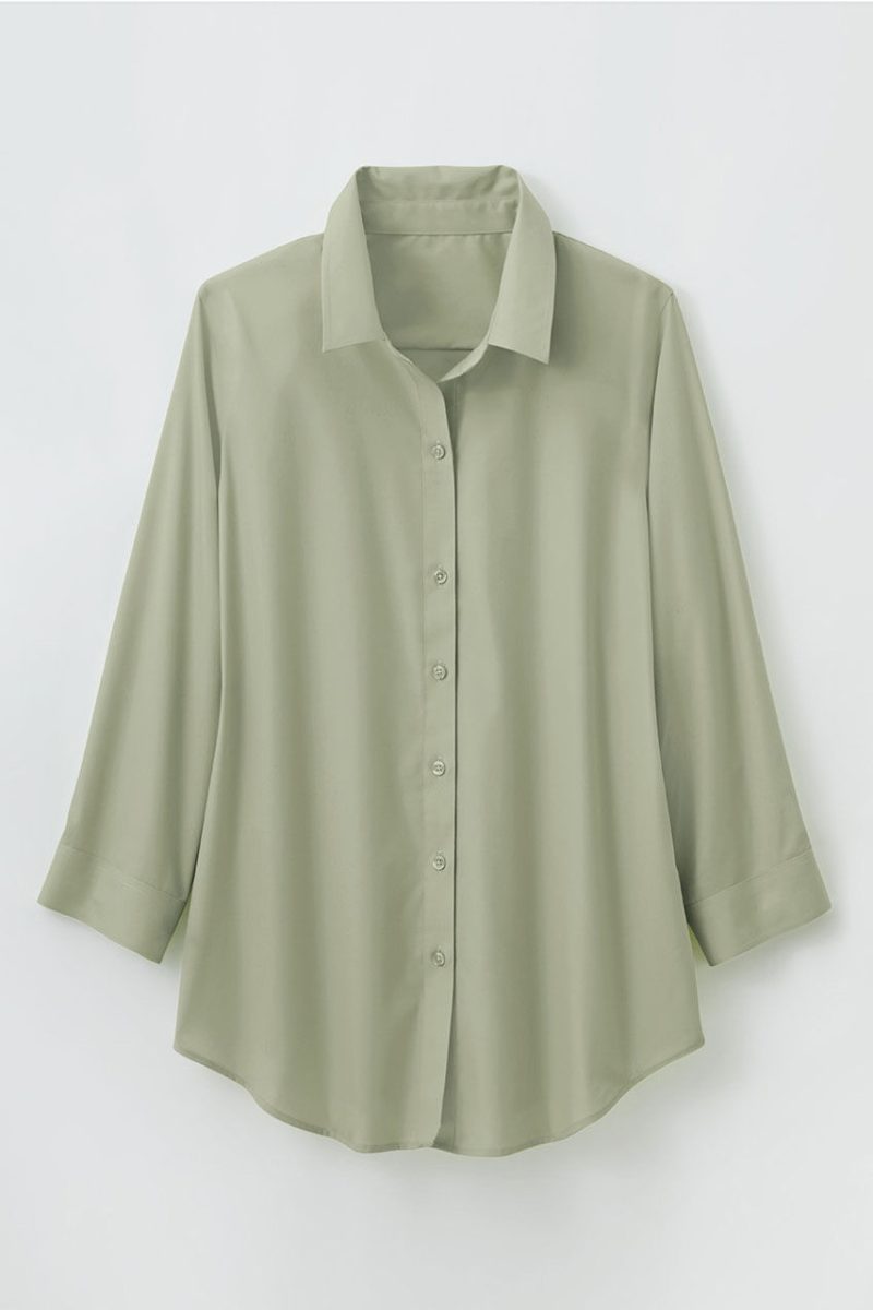 no iron 3 4 sleeve shirt soft sage 19 19626