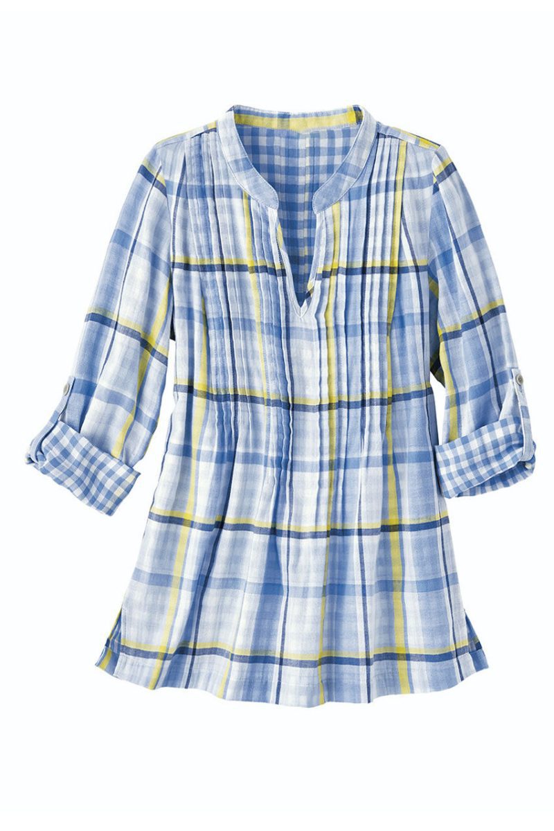 plaid double faced tunic antique blue multi 0 70734 10338