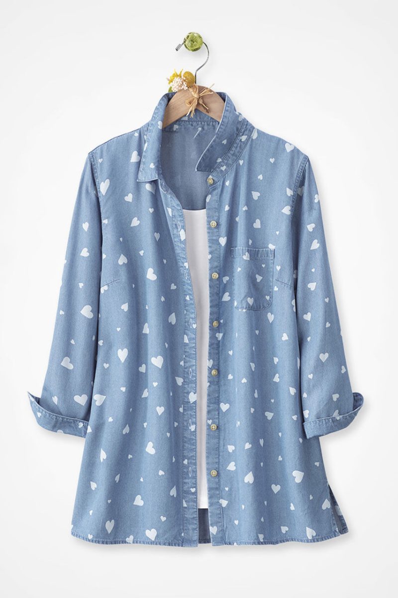 scattered hearts tencel big shirt light indigo 0 93564 82408